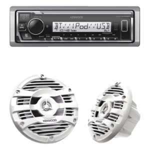 JVC  KENWOOD KE/1653MRW – Kit Estéreo Marino Bluetooth / 50 W RMS por Canal / Bocinas 6.5' (16.5 cm) / Tweeter 1' (2.54 cm) / Ecualizador 13 Bandas / USB y Auxiliar Frontal