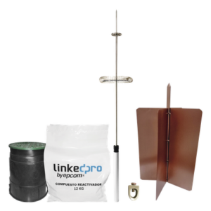 LINKEDPRO BY EPCOM KLP-DIPOLO-BASIC – Kit Pararrayos / Electrodo de Cobre de Alta Sección / Pararrayos de Aluminio con Ionización / Radio de Cobertura 72° / Diseño para Excavaciones Poco Profundas / Cumple Estándares Internacionales de Telecomunicaciones