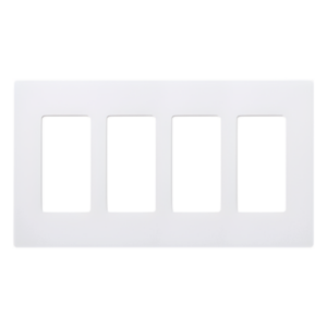 LUTRON ELECTRONICS CW4WH – Placa de Pared / 4 Espacios / Acabado Brillante / Diseño sin Tornillos / Apertura Decorador / Compatible con Atenuadores y Controles