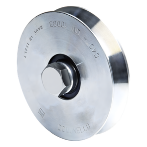 COMUNELLO 1150-1060-001 – Rueda para Puerta Corrediza / Acero Galvanizado / 14 cm / Carga 270 kg / Canal Tipo V / Sin Soporte