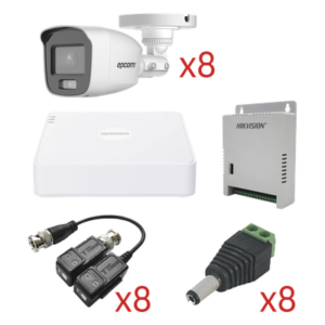 EPCOM KESTG8T8BG/A – Kit TurboHD con Audio / DVR 8 Canales 1080p Lite / 8 Cámaras Bala 2.8 mm 105° / Audio Coaxitron / Luz Blanca 20 m (65.6 ft) / Fuente Regulada