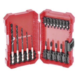PRECISION PST-C010-02 – Juego de Puntas y Brocas / 18 Piezas / Entrada Hexagonal 1/4" / PH, Torx, Cuadradas / Brocas 2-6 mm / Estuche Organizador