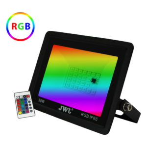 JWJ JLRE-50N – Reflector LED RGB / Multicolor 7 Colores 16 Tonos / IP66 / 10W-50W / 900-4500 Lúmenes / Ángulo 120° / Vida Útil 50,000 Horas