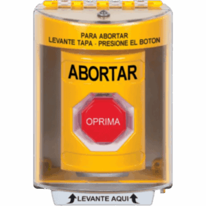 STI SS2274ABES – Botón de Abortar, Texto en Español, Tapa Protectora de Policarbonato Súper Resistente, Momentáneo