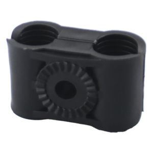 SYSCOM TOWERS CB-12 – Sujetador Plástico para Cable Coaxial / 1/2 in / Doble Canal / Varilla 3/8' o M10 / Paquete 10 Piezas