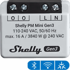 SHELLY SHELLYPMMINIGEN3 – Medidor de consumo inteligente / Wi-Fi 2.4 GHz / 1 canal 16A / Alcance 10-30 m / Compatible Alexa y Google Home