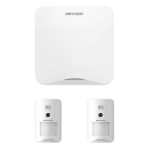 HIKVISION AXHOME-KIT-GSM-PIR-CAM – Kit de Alarma Inalámbrico / Wi-Fi 2.4 GHz y GSM 3G/4G / 16 Zonas Configurables / 2 Cámaras PIR con Verificación Visual / Alcance Radio 1200 m / Inmunidad Mascotas 24 kg