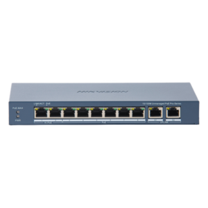 HIKVISION DS-3E0310HP-E(C) – Switch PoE+ / 7 Puertos 10/100 Mbps 30W / 1 Puerto Hi-PoE 90W / 2 Uplink Gigabit / Alcance Extendido 300 m (984 pies) / 110 W Total