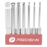PRECISION PST-C01-004 – Juego de Puntas Hexagonales / 7 Medidas Métricas / 2 a 8 mm / Acero S2 / Entrada Hexagonal 1/4" / Cabeza Redonda 25°