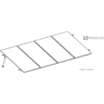 BASEL KITBASEL1X10 – Estructura de Montaje Fotovoltaico / Losa Plana / Configuración 1x3 / Viento 170 km/h / Inclinación 10° / Rieles E-O 3.55 m (11.65 ft) / Rieles N-S 2.14 m (7.02 ft) / Altura 0.52 m (1.71 ft) / Área 10 m² / Módulos 645