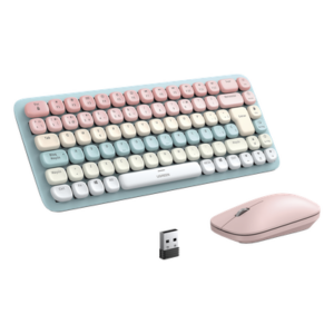 UGREEN 25178 – Paquete de Teclado y Mouse | 85 teclas en Español | Bluetooth y 2.4GHz | Mouse Ambidiestro | Sensor de DPI ajustable | Efectos de Iluminación del Teclado | Amplia compatibilidad | Color Rosa.