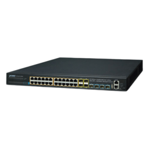 PLANET SGS-6341-24P4X – Switch Administrable Stacking Capa 3 / 24 Puertos PoE+ Gigabit / 4 SFP+ 10G / 370W PoE Total / 128 Gbps Throughput