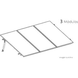 BASEL KITBASEL1X3 – Estructura de Montaje Fotovoltaico / Losa Plana / Configuración 1x3 / Viento 170 km/h / Inclinación 10° / Rieles E-O 3.55 m (11.65 ft) / Rieles N-S 2.14 m (7.02 ft) / Altura 0.52 m (1.71 ft) / Área 10 m² / Módulos 645