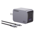 UGREEN 25870 – Cargador de Pared / 65W / 3 Puertos / 2 USB-C / 1 USB-A / GaNInfinity / PD3.1 / QC4.0 / Aluminio