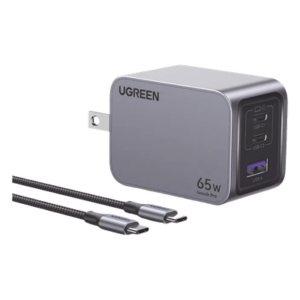 UGREEN 25870 – Cargador de Pared / 65W / 3 Puertos / 2 USB-C / 1 USB-A / GaNInfinity / PD3.1 / QC4.0 / Aluminio
