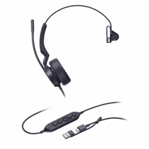 YEALINK UH44-MONO-TEAMS-USB-C/A – Auriculares Mono USB / Cancelación de Ruido AI Dual-Mic / Altavoz 35 mm / USB-C con Adaptador A / Indicador de Ocupado / Microsoft Teams