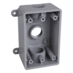 RACO HUB-PSB-37550-GY – Caja Impermeable / 1 Gang / 3 Salidas Roscadas 1/2 - 3/4 in / Profundidad 2 in (5.08 cm) / 16.5 in³ / Gris