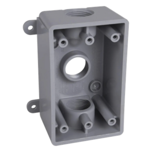 RACO HUB-PSB-37550-GY – Caja Impermeable / 1 Gang / 3 Salidas Roscadas 1/2 - 3/4 in / Profundidad 2 in (5.08 cm) / 16.5 in³ / Gris