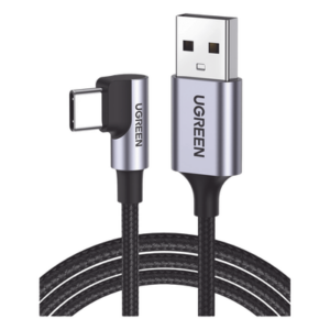 UGREEN 50941 – Cable USB-A a USB-C / Conector 90° / Carga Rápida 60W / Transferencia 480 Mbps / Nylon Trenzado / 1 m (3.3 ft)