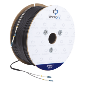 LINKEDPRO BY EPCOM EF-300-LC – Carrete de Fibra Óptica / Monomodo 9/125 / LC-LC Dúplex / 300 m (984.25 pies) / Tight Buffer / Kevlar / Subterránea