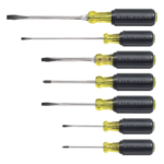 KLEIN TOOLS 85076 – Juego de Desarmadores / Punta Plana, Phillips y Cabinet / 7 Piezas / Mango Acojinado / Cromado Resistente a Corrosión