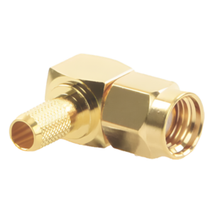 RF INDUSTRIES,LTD RP-3010-1C1 – Conector SMA Macho Inverso / Ángulo Recto / Anillo Plegable / Cables RG-58/U y RG-142/U / Cuerpo Bronce Oro / Aislante Teflón