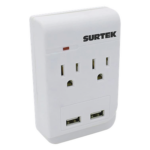 SURTEK SYS-136205 – Multicontacto / 2 Salidas AC Aterrizadas / 2 Puertos USB / 15A / 300J / 4.57 x 3.78 x 1.10 pulgadas