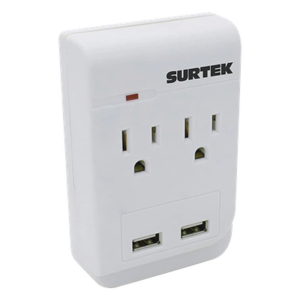 SURTEK SYS-136205 – Multicontacto / 2 Salidas AC Aterrizadas / 2 Puertos USB / 15A / 300J / 4.57 x 3.78 x 1.10 pulgadas