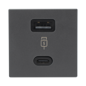 SIMON SM-2USB-N – Módulo Doble USB Tipo A+C / Carga Rápida 30W / Color Negro / 45x45 mm / Compatible Torres y Cajas K45
