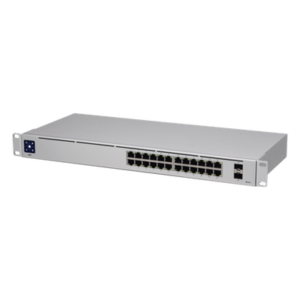 UBIQUITI USW-24 – Switch Capa 2 / 24 Puertos Gigabit / 2 SFP 1G / Sin Ventiladores / Pantalla Informativa / 17.42 x 7.87 x 1.72'