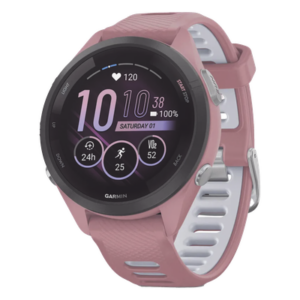 GARMIN 10-02810-05 – Forerunner® 265S, Bisel negro con carcasa en rosa y correa de silicona en rosa/gris