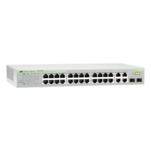 ALLIED TELESIS AT-FS750/28-10 – Switch WebSmart / 24x FE 10/100 Mbps / 2x GE 10/100/1000 Mbps / 2x SFP Gigabit Combo / 12.8 Gbps Switching Fabric