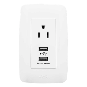 JWJ JTL-B72-70 – Contacto Sencillo / 15 A / 127 V CA / 2 USB 5 V CD 2 A / 11.8 x 7.8 x 3 cm / Blanco