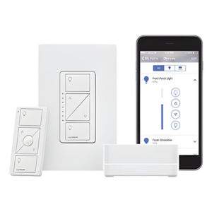 LUTRON CASETA WIRELESS PBDGPROPKG1W – Kit de Iluminación Inteligente / Hub Pro / Atenuador 150 W LED / Control Remoto Pico / Sin Neutro / HomeKit, Alexa, Google Assistant