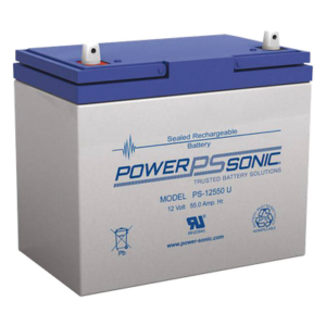 POWER SONIC PS-12550U – Batería AGM/VRLA / 12V / 55Ah @20hr / Terminales U / 5 Años Vida Útil / UL / Sin Mantenimiento