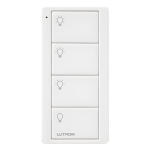 LUTRON ELECTRONICS PJ24BWHL31P – Control inalámbrico Pico / 4 botones (3 escenas + apagado) / RF 431-437 MHz Clear Connect / Alcance 9 m (18 m línea de vista) / CR2032 10 años / Blanco