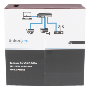 LINKEDPRO BY EPCOM PRO-CAT-5-EXT-LITE-DJ – Bobina de Cable UTP / Cat5e / 305 m (1000 ft) / Doble Forro / Exterior / CMX / 24 AWG / Cobre Sólido / Negro