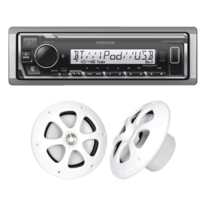 JVC  KENWOOD KE/1613MRW – Kit de Audio Marino Bluetooth / Estéreo con 3 Salidas Preamplificadas / Bocinas 6.5 Pulgadas Resistentes al Agua / Ecualizador 13 Bandas / Sintonizador FM 87.9-107.9 MHz