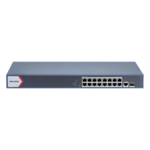 HIKVISION DS-3E1518P-EI – Switch PoE+ Administrable / 16 Puertos Gigabit / 1 Puerto Uplink Gigabit / 1 Puerto SFP / 230 W / Alcance Extendido 300 m (984.3 ft)