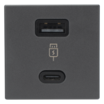SIMON SM-2USB-G – Módulo de Carga USB Doble / 30W PD+QuickCharge / USB-A + USB-C / 45x45 mm / Grafito