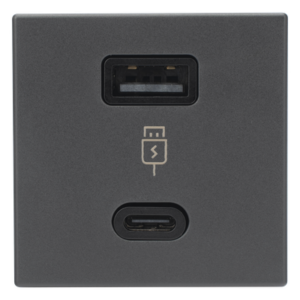 SIMON SM-2USB-G – Módulo de Carga USB Doble / 30W PD+QuickCharge / USB-A + USB-C / 45x45 mm / Grafito