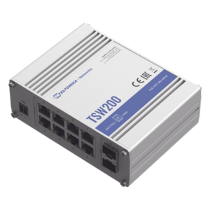 TELTONIKA TSW200 – Switch Industrial No-Administrable / 8 Puertos Gigabit PoE+ 30W / 2 Puertos SFP / -40 a 75°C / Aluminio