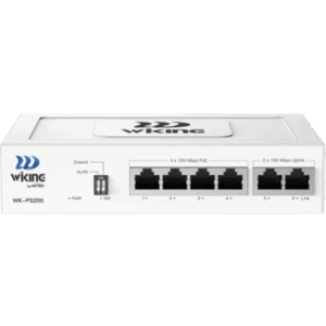 WI-TEK WK-PS206 – Switch PoE No Administrable / 4 Puertos 10/100 Mbps PoE af/at / 2 Puertos Uplink 10/100 Mbps / Presupuesto PoE 45 W / Alcance Extendido 250 m (820.2 ft)