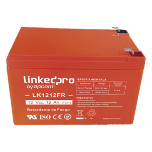 LINKEDPRO BY EPCOM LK1212FR – Batería de Respaldo AGM-VRLA / 12 V / 12 Ah / Retardante a la Flama UL94-V0 / Vida Útil 5 Años / Terminales F1 + Adaptador F2