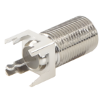 RF INDUSTRIES,LTD RFF-1450-03 – Conector F Hembra / Montaje Vertical PCB / 4 Terminales de Soldadura / Separación 0.32" / Cuerpo Níquel / Contacto Estañado / Dieléctrico Polietileno