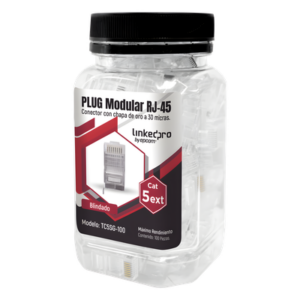 LINKEDPRO BY EPCOM TC5SG-100 – Plug Modular RJ45 Cat5e Blindado / 100 Piezas / Chapado Oro 30μ / Pin Tierra / 24AWG