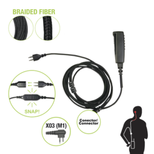 PRYME SNP-2W-03-BF – Cable para Micrófono Audífono / 2 Hilos / Sistema SNAP / Conector Hytera TC500/600/1600/PD5 / Compatible con Todo Tipo de Auricular