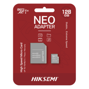 HIKSEMI by HIKVISION HS-TF-C1/128G/NEO/A – Memoria microSDXC con Adaptador / 128 GB / Clase 10 / Lectura 92 MB/s / Escritura 40 MB/s / NAND TLC / Resistente a Agua y Golpes