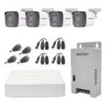 HIKVISION KH1080P4BSFH – Kit de Videovigilancia TURBOHD / DVR 4 Canales Pentahíbrido / 4 Cámaras Bala 1080p / Audio por Coaxitron / Luz Dual 20 m (65.6 ft) Blanca + 30 m (98.4 ft) IR / IP67 / Fuente 12V/13.5V/15V Seleccionable