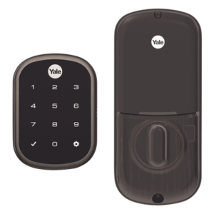 YALE-ASSA ABLOY 89386 – Cerradura electrónica con teclado / Color bronce / Semiempotrada / Backset ajustable 60-70 mm / Puertas 35-57 mm (1.38-2.24 pulg) / 25 usuarios PIN / Grado ANSI/BHMA 2